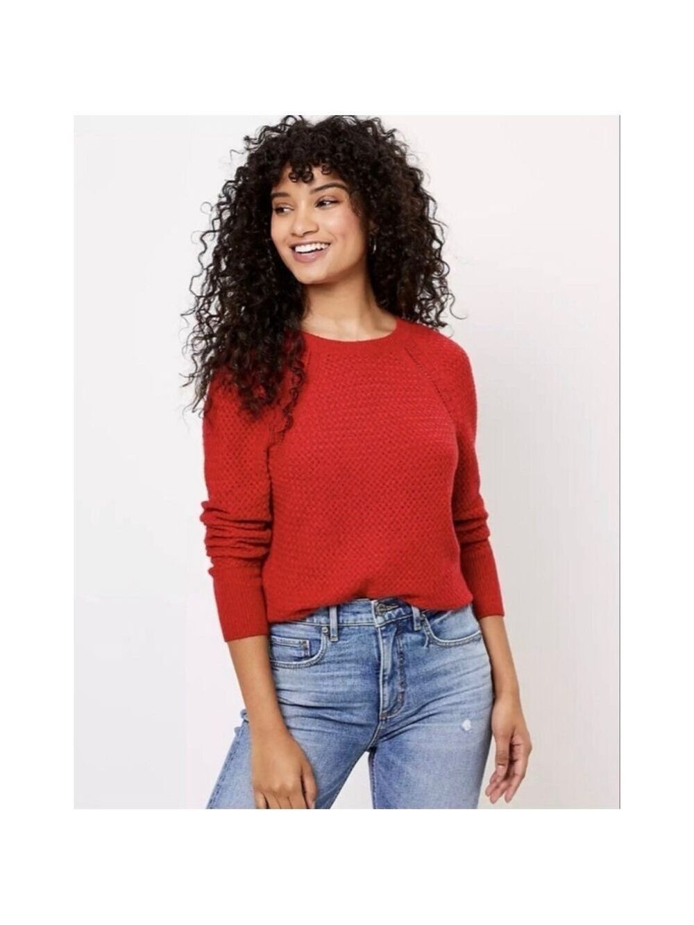 Women's LOFT Outlet Red Textured Crew Neck Sweater L